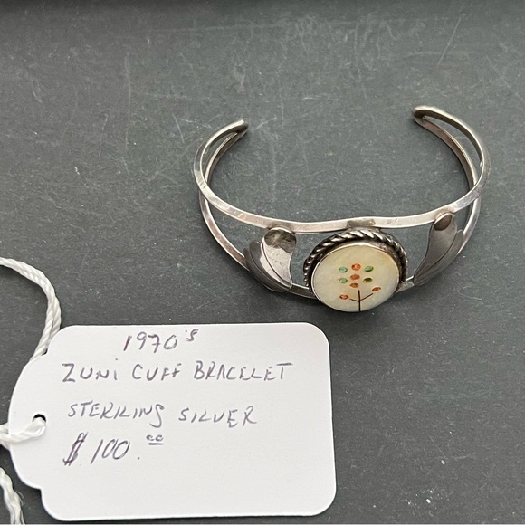 “Zuni” Cuff Sterling Silver/9.25 Bracelet 1970s Adjustable, Vintage Cuff - Picture 3 of 9